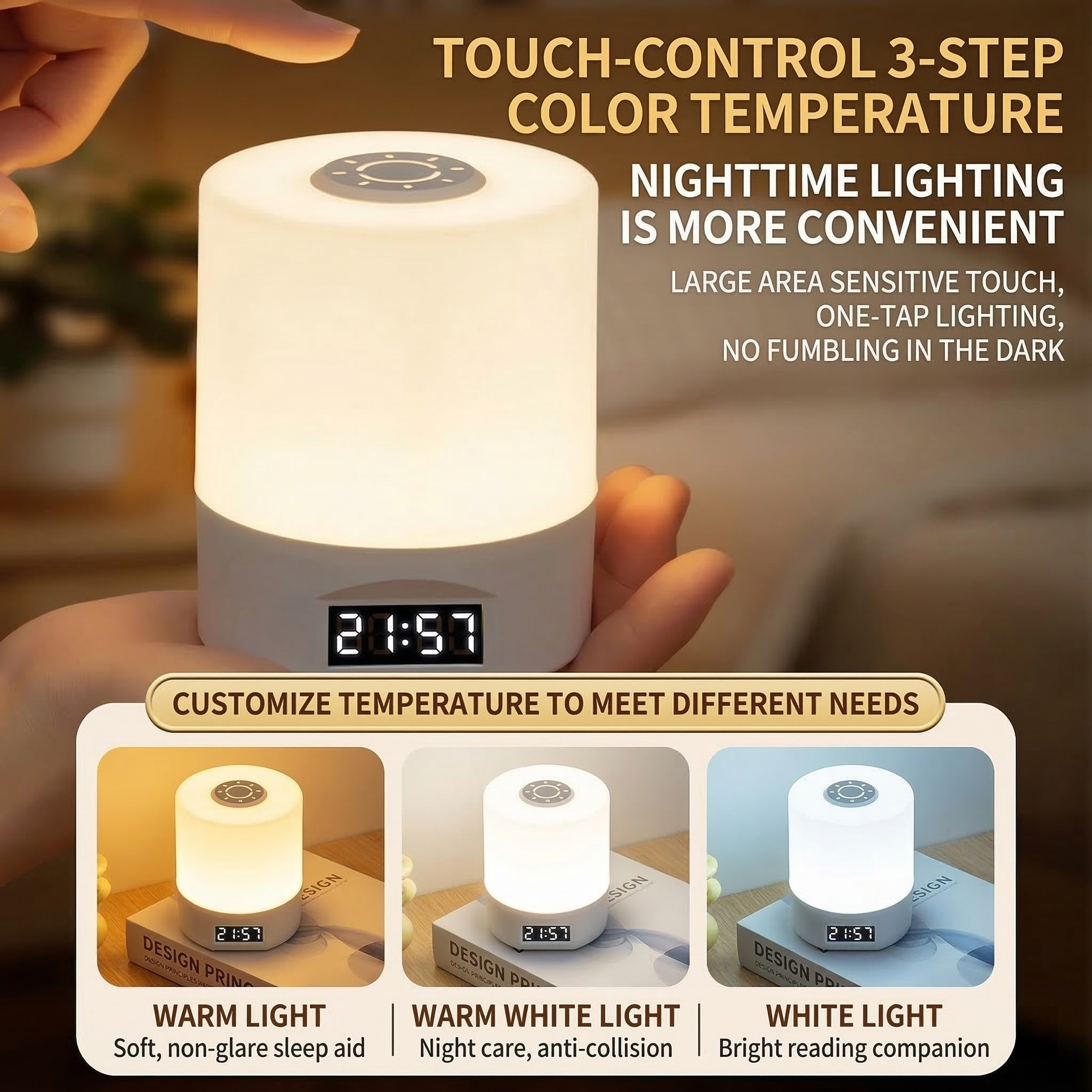 Touch-sensitive bedside lamp